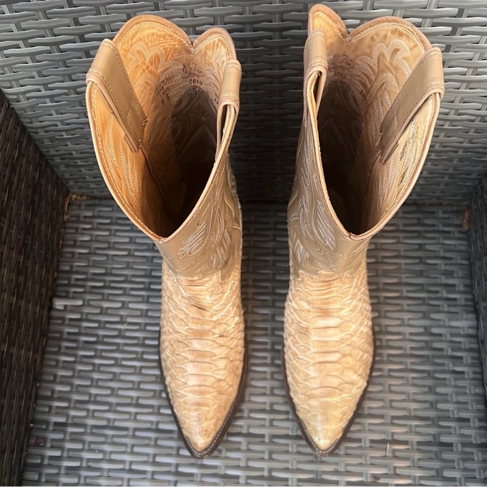 Vintage Justin Python Cowboy Boots Sz 9 USA Made Snakeskin Western Boho Rodeo - Picture 2 of 16